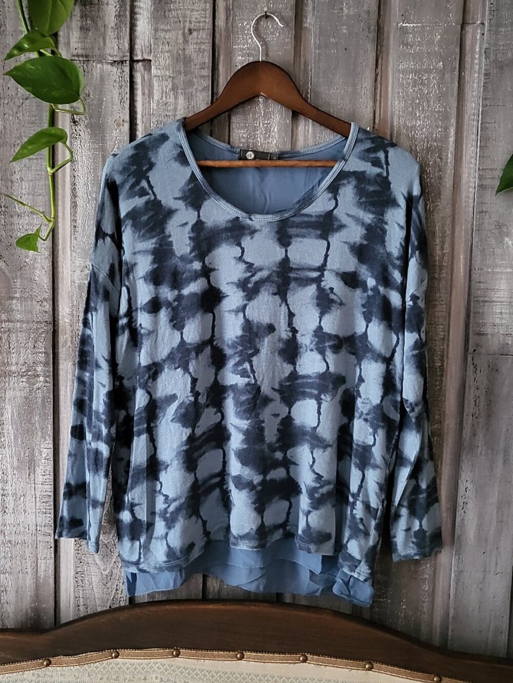 MADE IN ITALY Cashmere Modal Blue Tie Dye Long Sleeve Top Blouse S